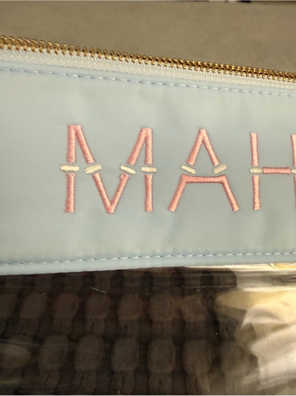 Light Blue Clear OMM tile bag with Pink Embroidery